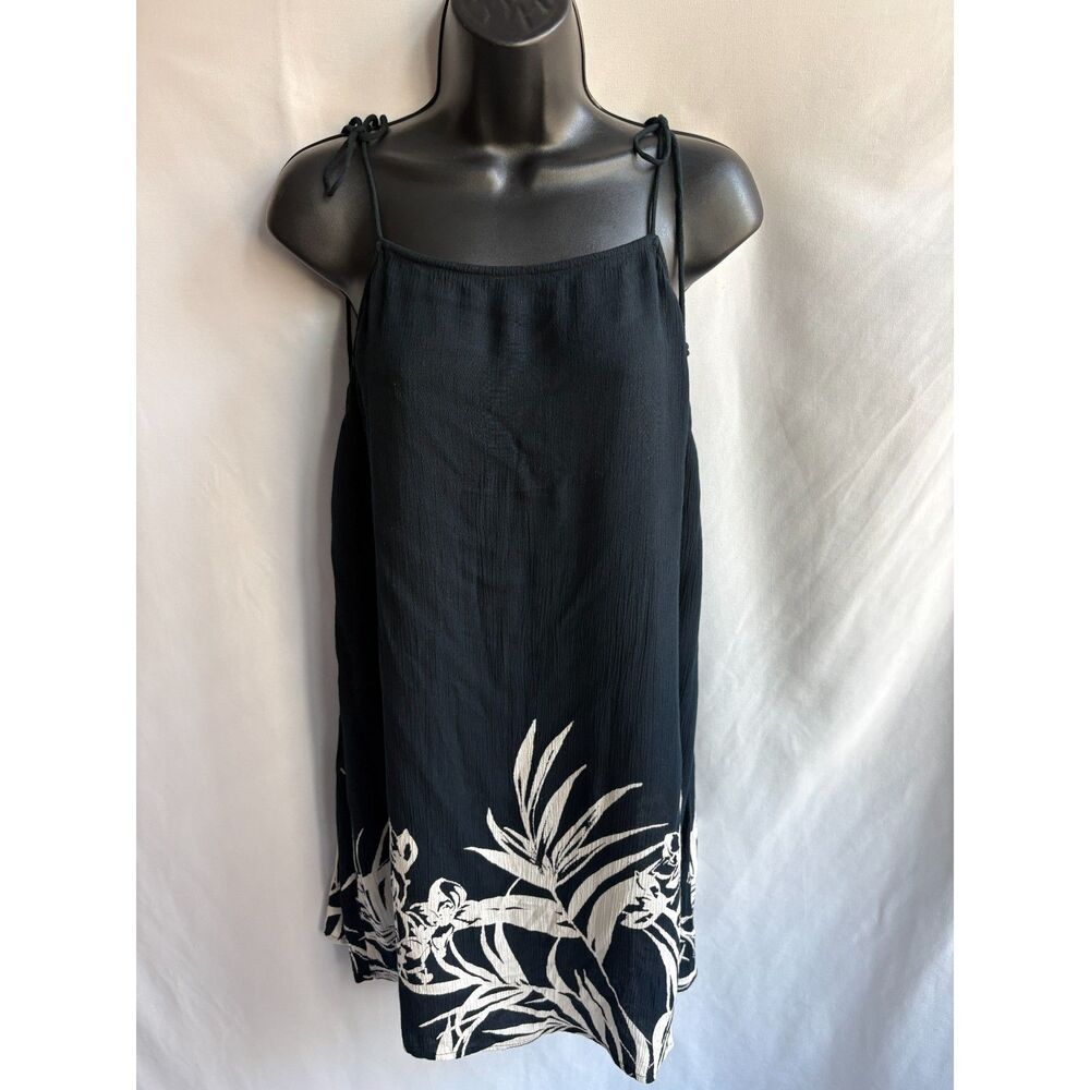 Billabong Black Shift Mini Dress Beachy Size M Tie Straps Floral Tropical Date
